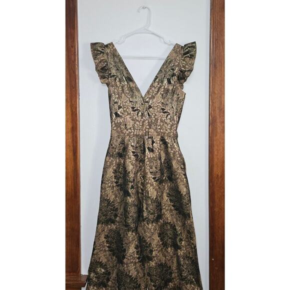 Happy x Nature Gold Floral Tie Front Jumpsuit Sleeveless V-Neck Wide Leg Sz 4 S - Picture 7 of 14
